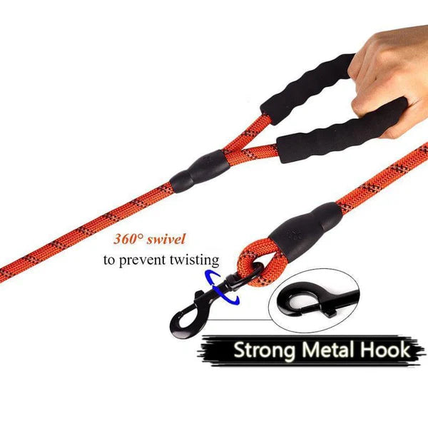 Reflective Rope Dog Leash — Padded Handle