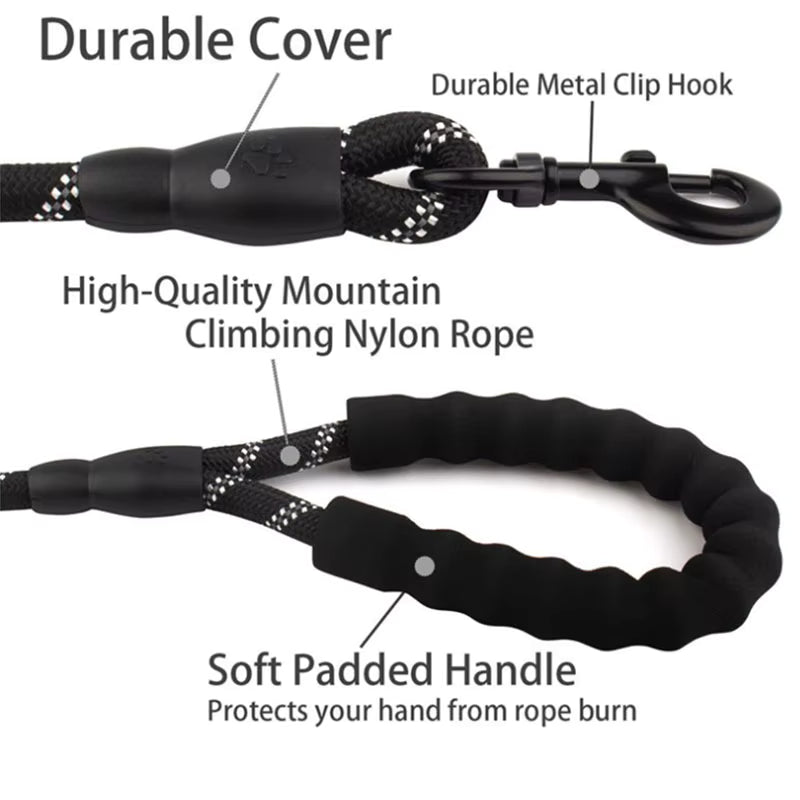 Reflective Rope Dog Leash — Padded Handle